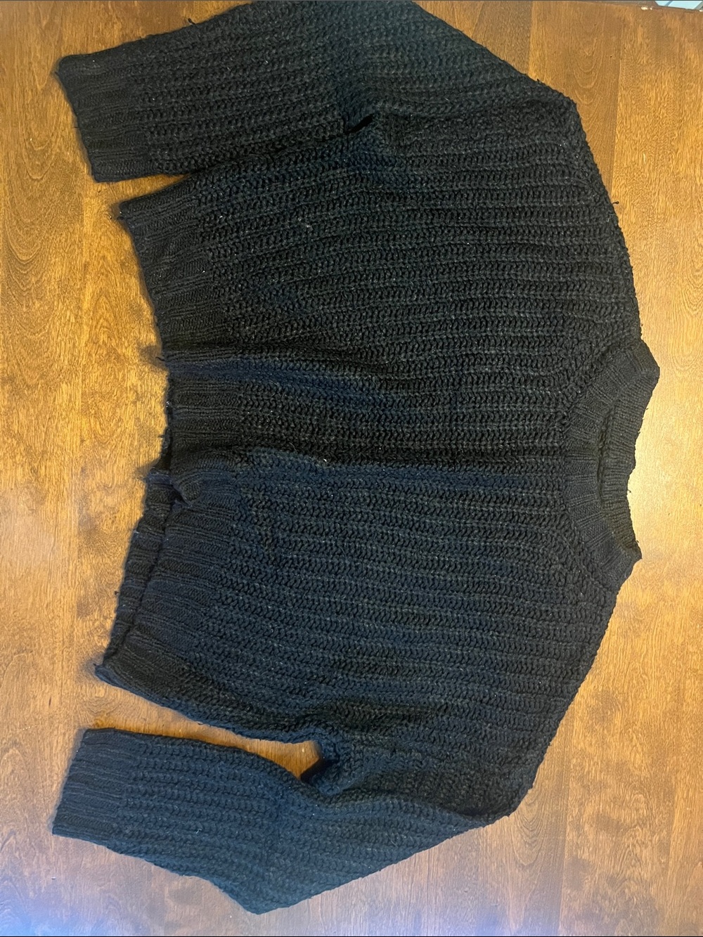 American Eagle Outfitters Black Ribbed Crewneck Sweater Cropped